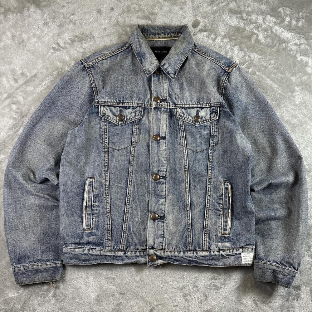 Adam Levine Distressed Denim Trucker Jacket Mens Large Light Wash Vintage Style